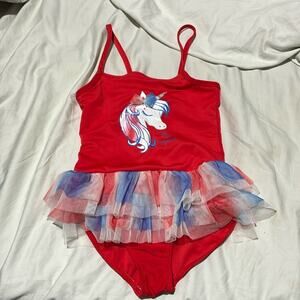 Biscotti 7 red white blue unicorn tutu swimsuit